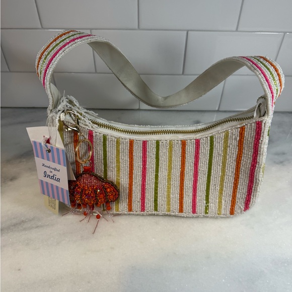 made in India Handbags - Viral Handcrafted in India Colorful Striped Beaded Shoulder Bag Jellyfish Charm